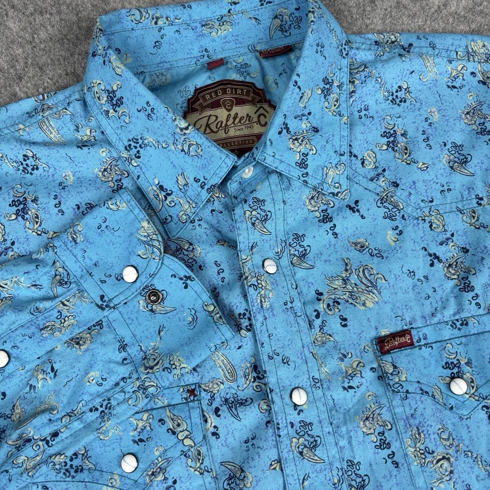 Rafter C Pearl Snap Shirt Mens Xxl Paisley Blue Western Cowboy Rodeo Long Sleeve